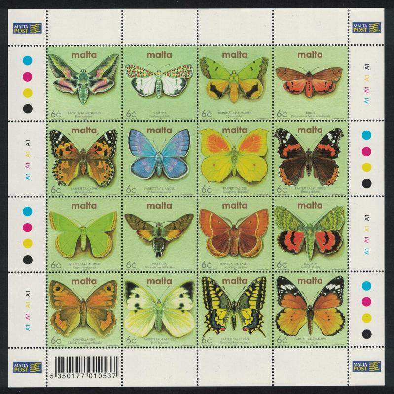 Malta Butterflies and Moths Sheetlet of 16v SG#1253-1268