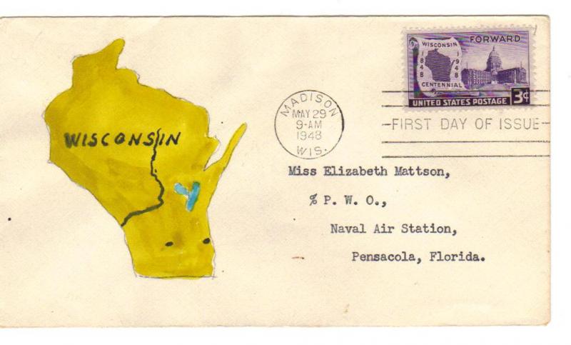 #957 (unlisted) 3c Wisconsin FDC HD/HP Cachet ECV $75-$90