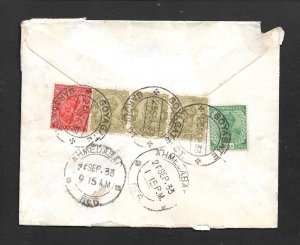 INDIA 1933 COVER FROM BARODA TO ENGLAND WITH MULTIPLE POSTMARKS