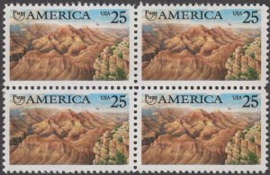 1990 Grand Canyon Block Of 4 25c Postage Stamps, Sc# 2512, MNH, OG