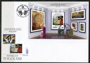 TOGO 2015 SALVADOR DALI  PAINTINGS SOUVENIR SHEET FIRST DAY COVER