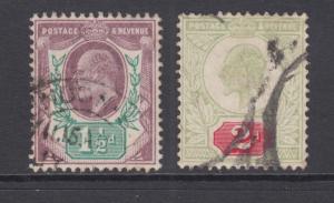 Great Britain Sc 129, 130 used 1902 KEVII, 1½p & 2p values, sound & F-VF