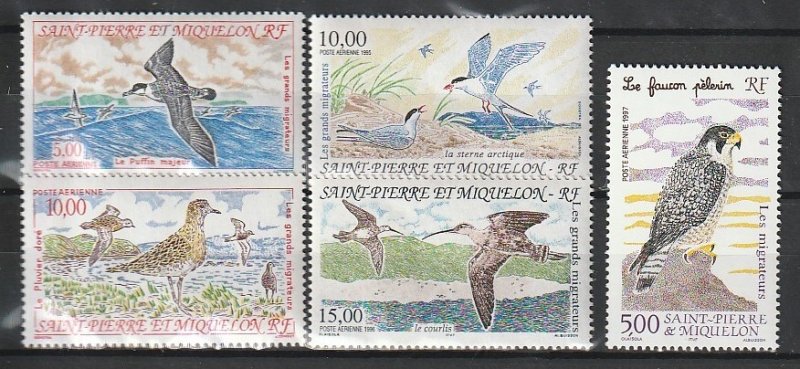 1993 St. Pierre and Miquelon - Sc C69-73 - MNH VF - 5 single - Migratory birds