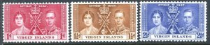 VIRGIN ISLANDS SC#73-75 Coronation of King George VI (1937) MH