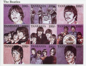 TANZANIA JOHN LENNON - SHEET OF 9 STAMPS - THE BEATLES MNH