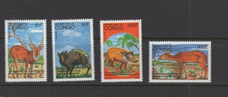 Congo (PR)  #1135-38  (1996 Endangered Animals set) VFMNH CV $3.80