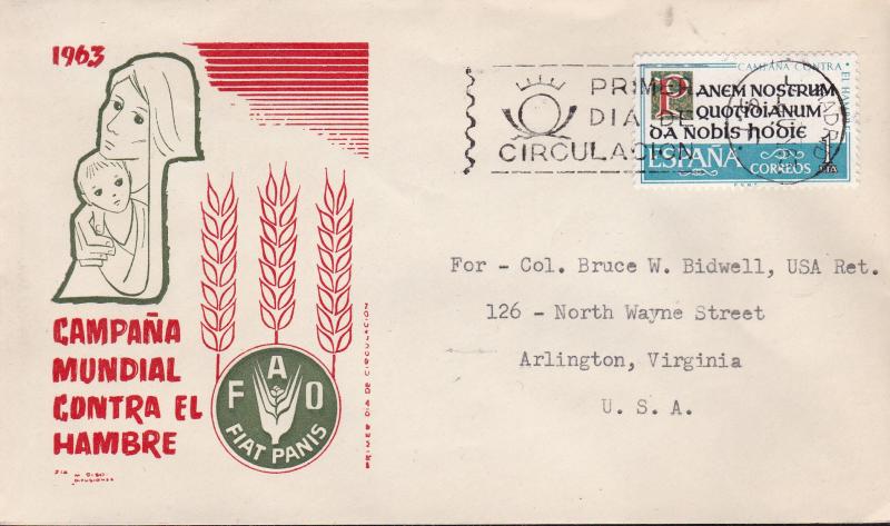 United Nations Food & Agricultural Organization 1963.Spain World  Hunger FDC