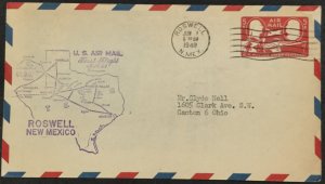 US First Flight Cover Extension AM 64 Roswell to El Paso 6/1/1948 #UC17 L19