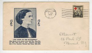 1931 RED CROSS CLARA BARTON FDC 702-1 STOUTZENBERG VARIETY DANSVILLE NY CANCEL