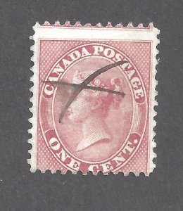 CANADA # 14iv USED 1c QUEEN VICTORIA Q-FLAW, MISPLACED ENTRY MISCUT BS28386