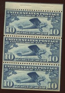 C10a Lindbergh Air Mail POSITION N Mint Booklet Pane of 3 Stamps NH (By 2057)