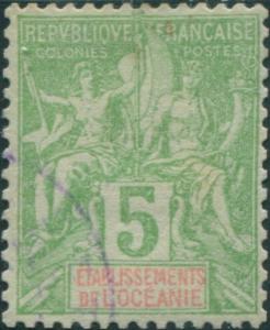 French Oceania 1892 SG14 5c green and red navigation and commerce FU