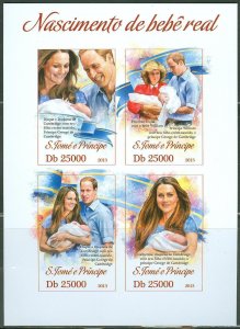 SAO TOME BIRTH OF PRINCE GEORGE SHT WITH KATE PRINCE WILLIAM & DIANA MINT NH IMP