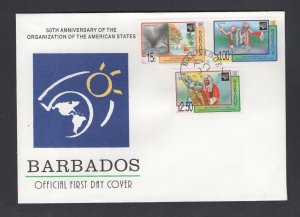 Barbados #951-53  (1998 OAS set ) on unaddressed P.O. cachet FDC