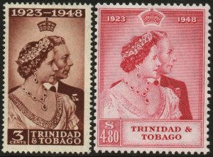 TRINIDAD & TOBAGO-1948 Royal Silver Wedding Set Sg 259-260 MOUNTED MINT V48604
