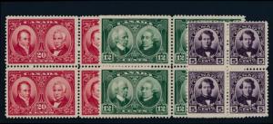 Canada 146-148 Mint NH F-VF Blocks of 4, fresh