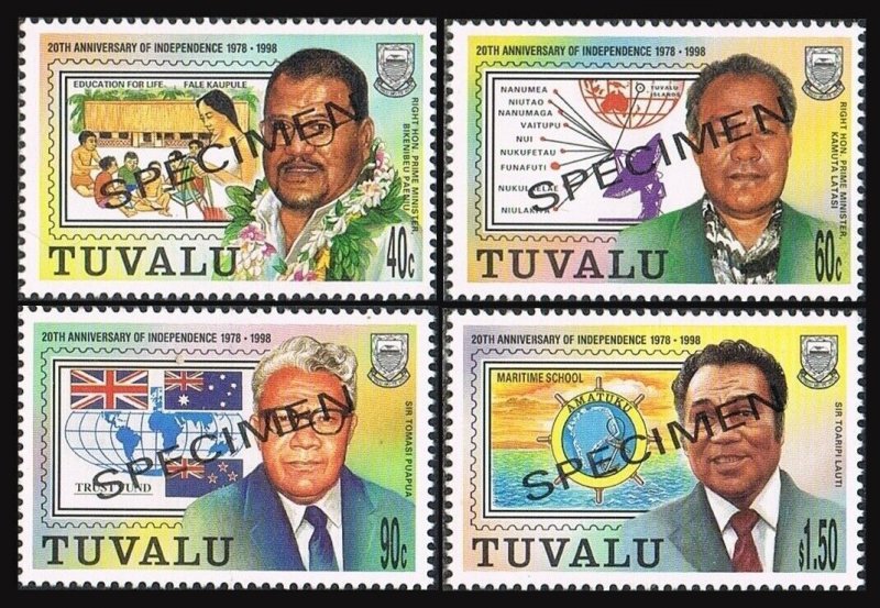 Tuvalu 785-788,788a SPECIMEN,MNH. Independence-20,1998.Politicians.Globe,Stamps