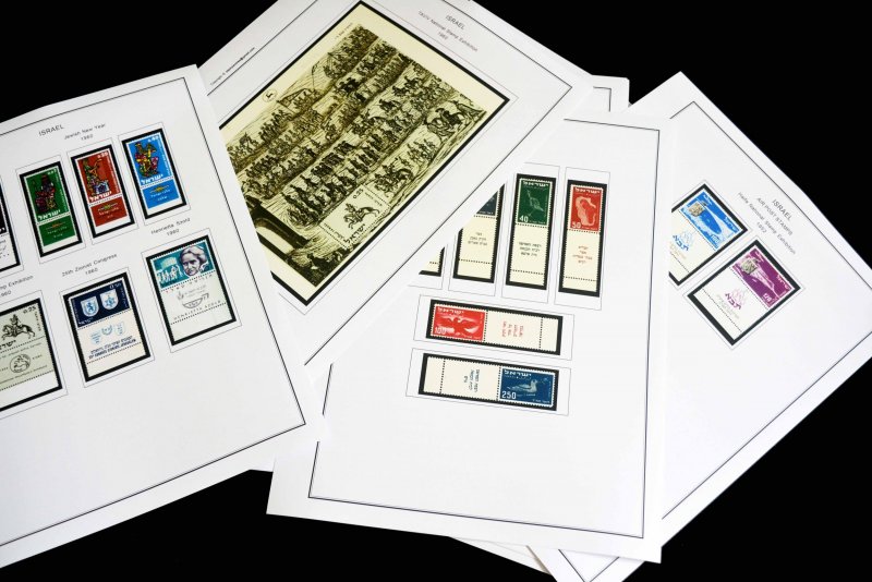 COLOR PRINTED ISRAEL [+TABS] 1948-1970 STAMP ALBUM PAGES (73 illustrated pages)