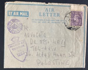 1945 Cairo Egypt Middle East Force PO Air Letter Cover To Tel Aviv Palestine