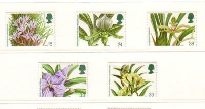 Great Britain Sc 1493-97 1993 Orchids stamp set mint NH