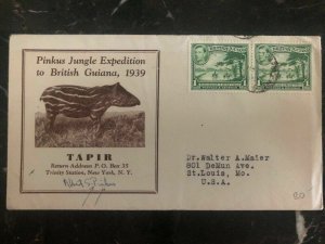 1939 British Guiana Pinkus Jungle Exhibition Tapir Cover To St Louis Mo USA