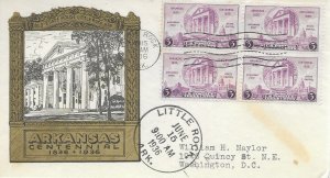 1936 FDC, #782, 3c Arkansas Centennial, M.L.C., block of 4