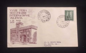 C) 1955. SPAIN. FDC. XXXIII INTERNATIONAL SAMPLE FAIR VALENCIA, STAMP OF VIRGIN