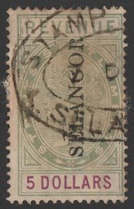 MALAYA - Selangor 1889 seriffed SELANGOR on QV Revenue $5 reading up. Very rare.