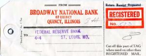 U.S. Scott 832 (4) and 820 Prexies On Registered 1955 Illinois Bank Tag