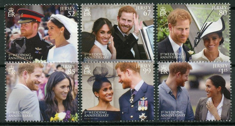 Jersey 2019 MNH Prince Harry & Meghan 1st Wedding Anniv 6v Set Royalty Stamps