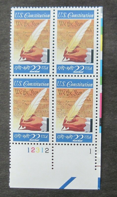 SCOTT #2360 22c PB OF 4 - 1987 - SIGNING OF CONSTITUTION - CREASED NH FREE SHIP