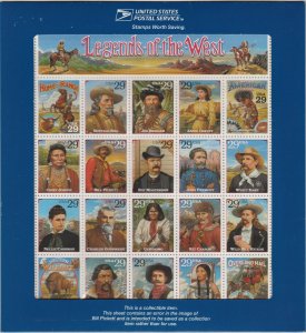 2870 Legends of the West Recalled Sheet with Blue Envelope MNH
