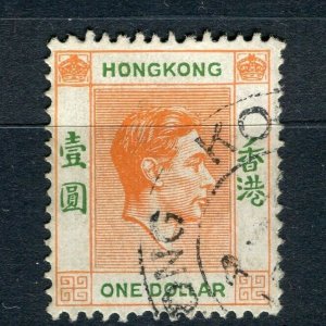 HONG KONG; 1938-40s early GVI Portrait issue fine used Shade of $1 value