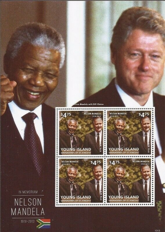 St Vincent - Young Island 2013 Nelson Mandela - 4 Stamp Sheet SGY1313