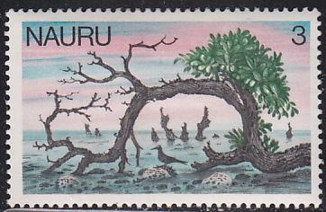 Nauru 167 Gnarled tree and birds. 1978