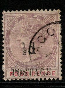 TOBAGO SG33 1896 ½d on 4d LILAC & CARMINE USED