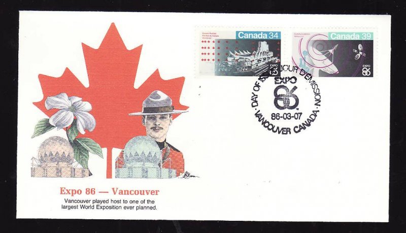 Canada-Sc#1078-9-stamp on Fleetwood FDC-Vancouver Expo ' 86-1986-colourful cache