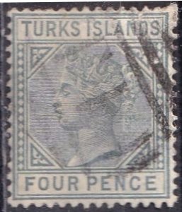 Turks Islands 50 (used, adhesions) 4p Queen Victoria, gray (1884)