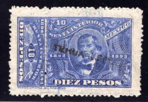 R101, MEXICO, 1892-1893, 10P, Internal Revenue, Renta Interior, VF