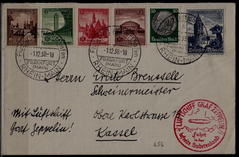 Germany Zeppelin cover Sudetenland flight 1.12.38