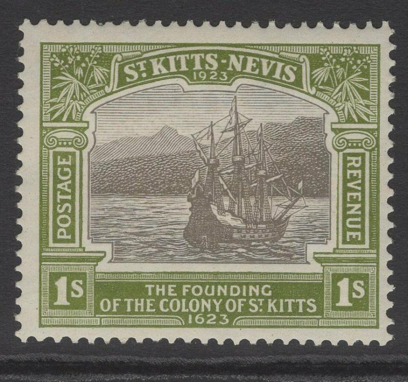 ST.KITTS-NEVIS SG55 1923 1/- BLACK & SAGE-GREEN MNH