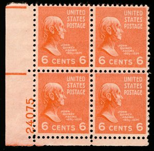 US #811 PLATE BLOCK, SUPERB mint never  hinged, 6c Adams,  post office fresh,...