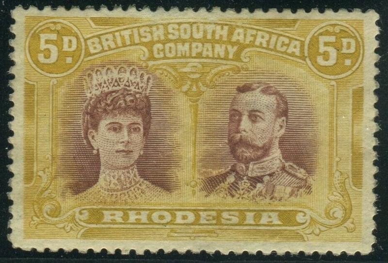 RHODESIA-1910-13 5d Purple Brown & Ochre ERROR.  A mounted mint example Sg 141ab