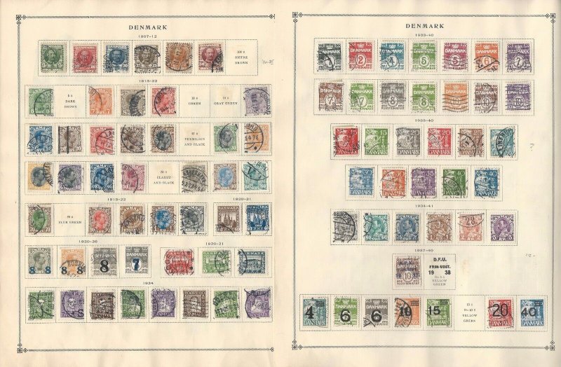 Denmark Collection 1851 to 1940 on 5 Scott International Pages, SCV $760