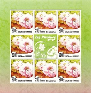 COMOROS - 2010 - Peonies, Chinese Flower - Perf 8v Sheet - Mint Never Hinged