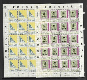 Faroe Island 43-4, 86-9 sheet stock MNH 8 cpl. sets vf, 2020 CV $356.00