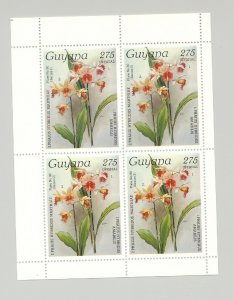 Guyana #1728 Postage and Surcharge Albino o/p Error Orchids 1v M/S of 4