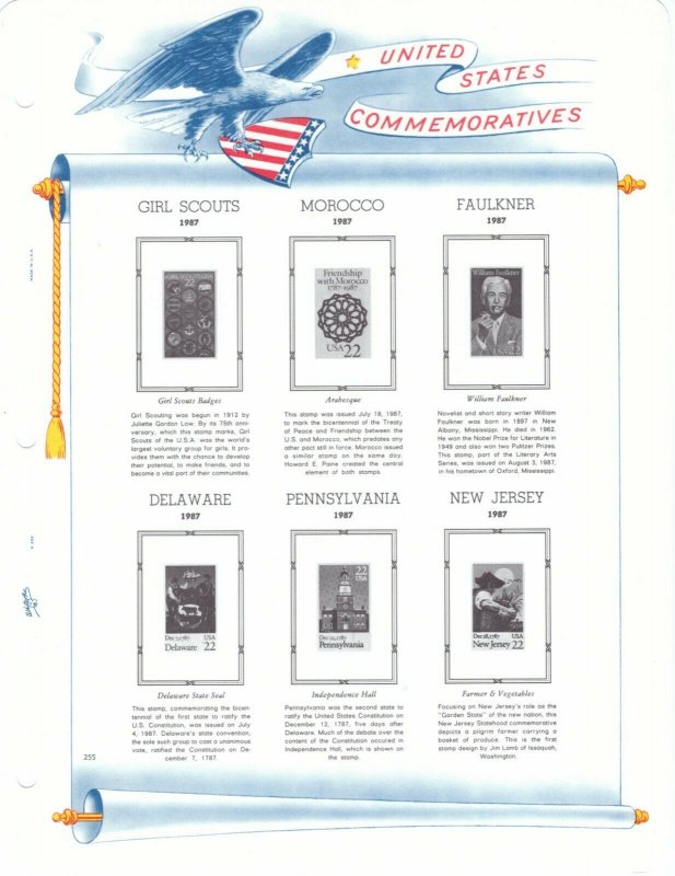 White Ace US COMPLETE 1987 Commemorative Stamp Album Pages 247 to 258