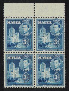 Malta St John's Co-Cathedral 3d blue Block of 4 Def 1938 MNH SG#223a