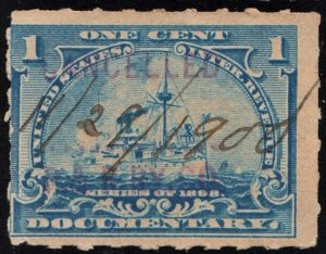 SC#R163p 1¢ Revenue: Documentary: Hyphen Hole Perf 7 (1898) Used